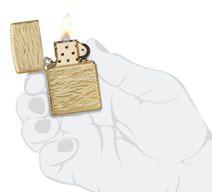 Zippo Luxury Waves Design Armor® Tumbled Brass Windproof Lighter