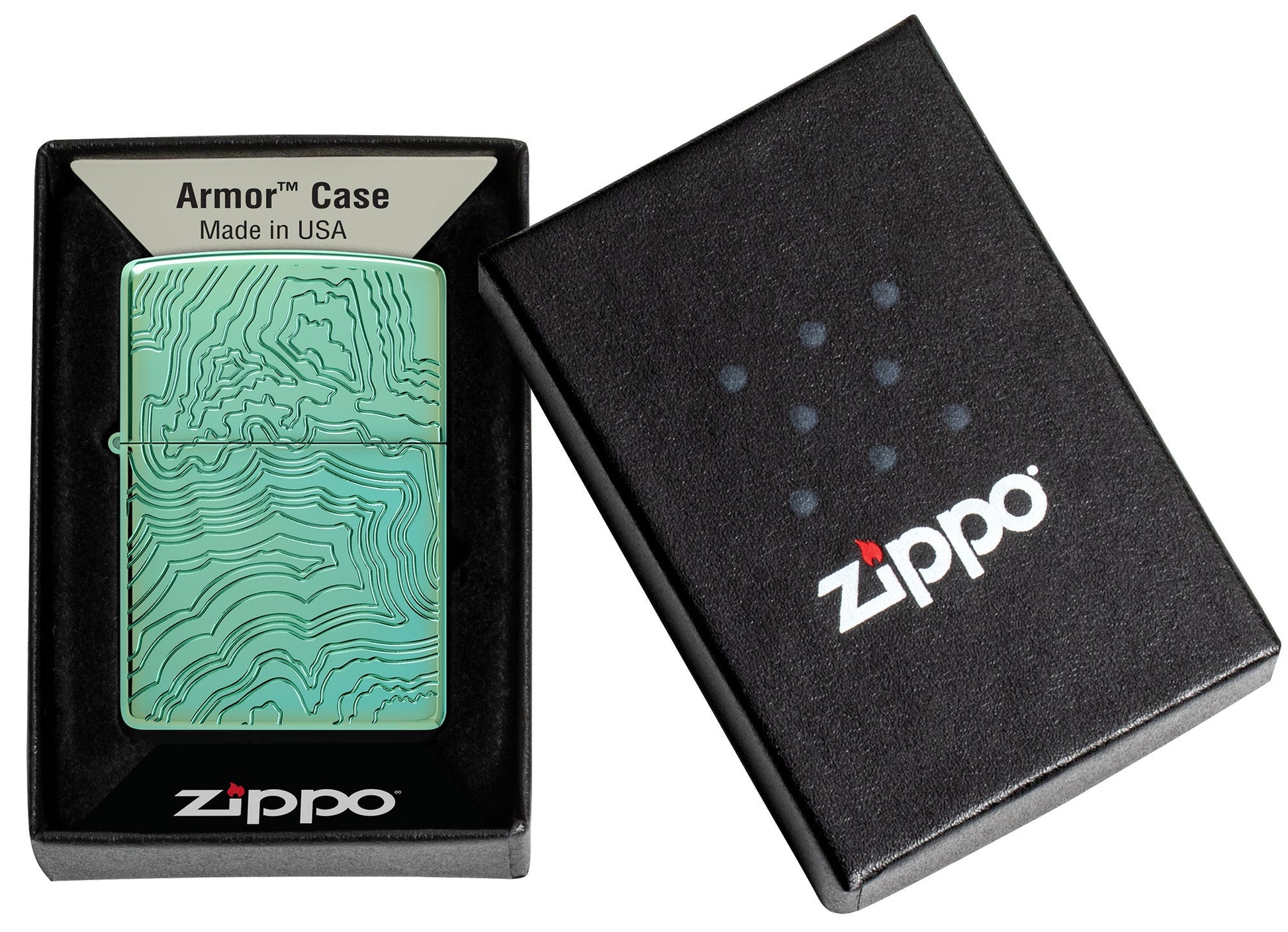 Zippo Map Armor High Polish Green Windproof Lighter