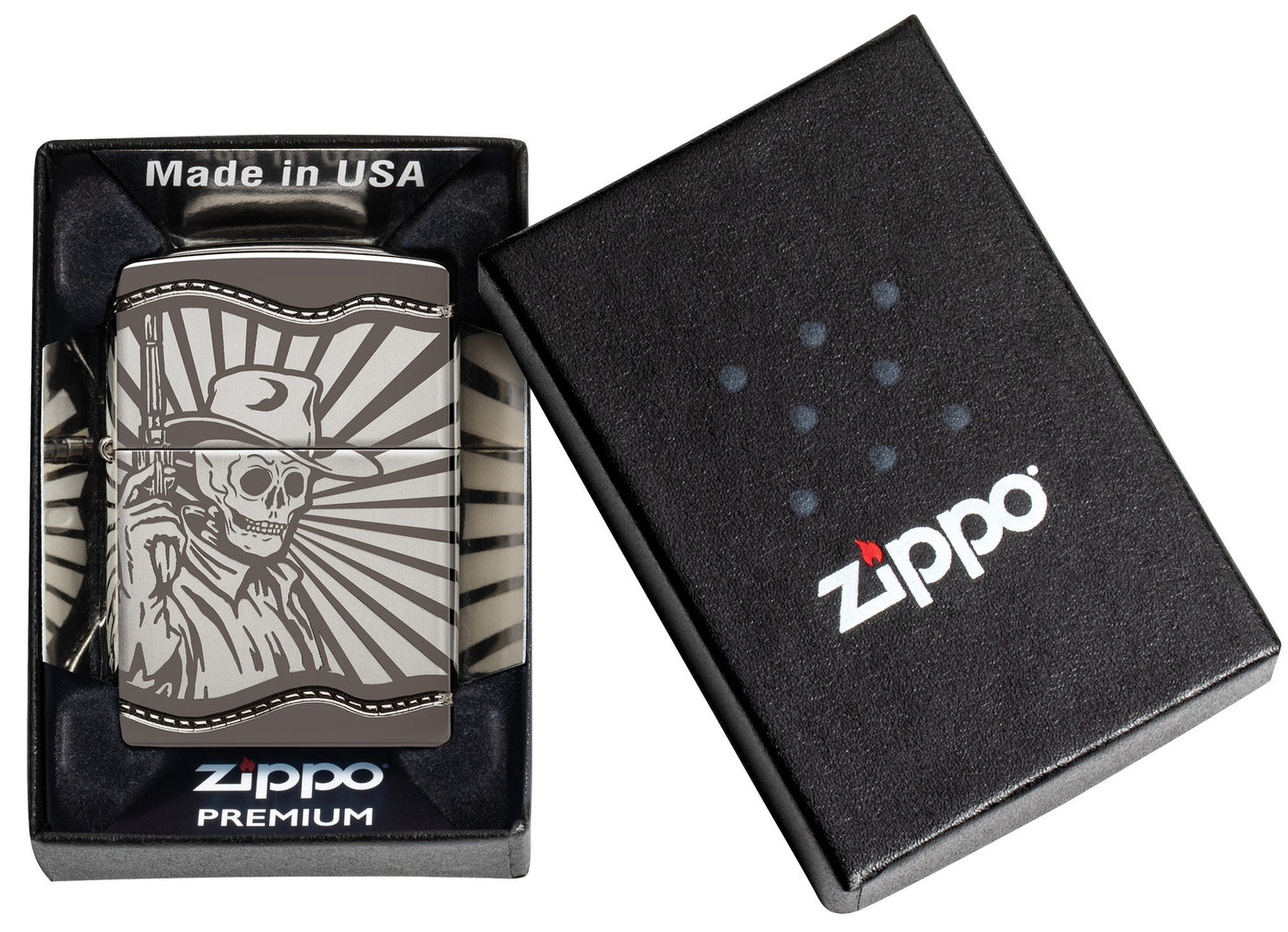 Zippo Skeleton Cowboy Design Armor® Black Ice® Windproof Lighter