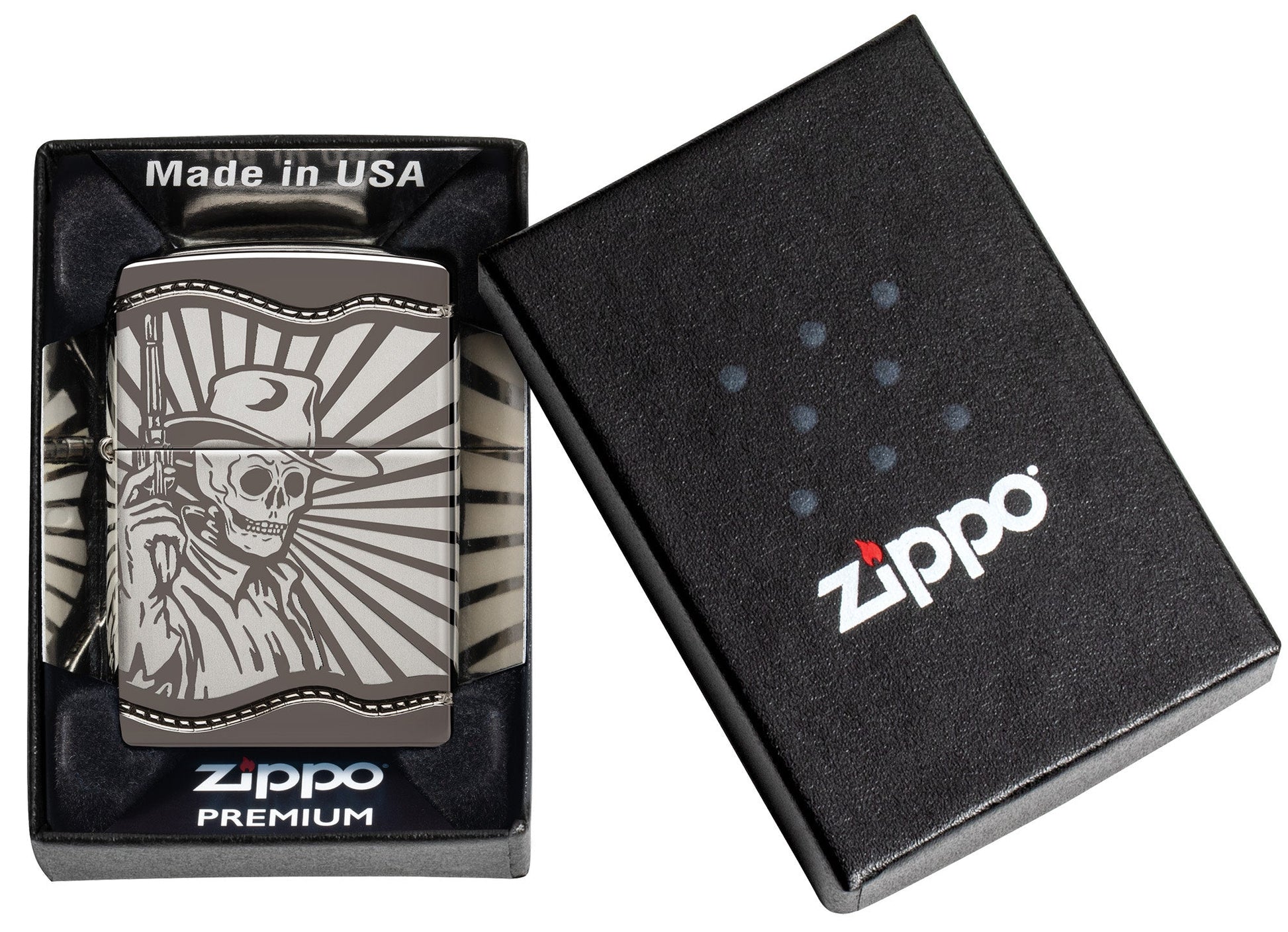 Zippo Skeleton Cowboy Design Armor® Black Ice® Windproof Lighter
