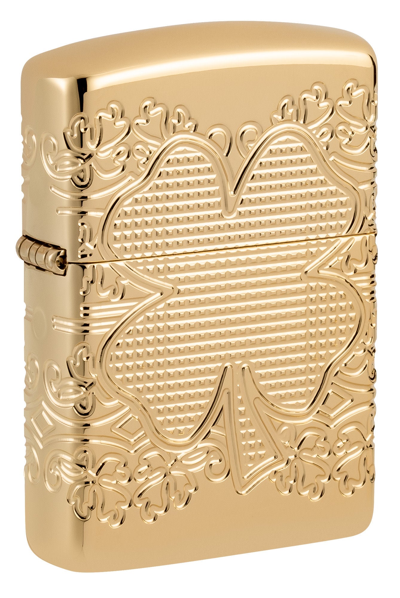 Zippo Lucky Clover Design Armor® High Polish Gold Plate Windproof Lighter
