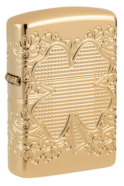 Zippo Lucky Clover Design Armor® High Polish Gold Plate Windproof Lighter