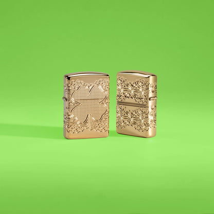 Zippo Lucky Clover Design Armor® High Polish Gold Plate Windproof Lighter