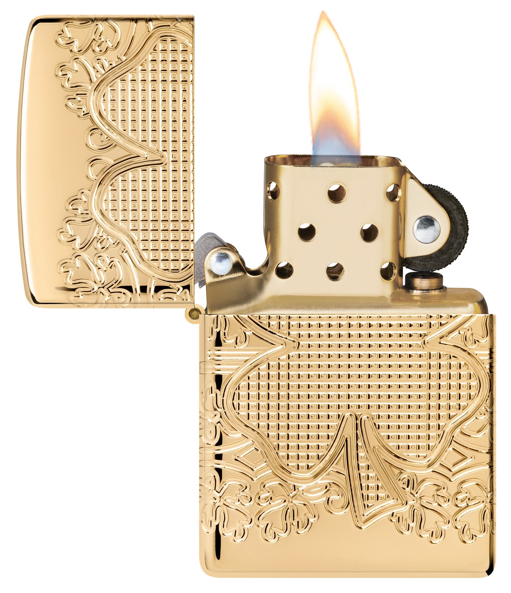 Zippo Lucky Clover Design Armor® High Polish Gold Plate Windproof Lighter