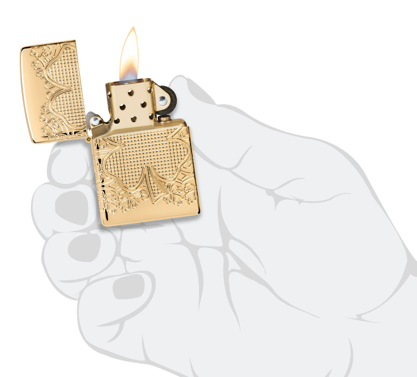 Zippo Lucky Clover Design Armor® High Polish Gold Plate Windproof Lighter