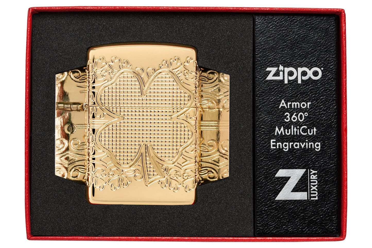 Zippo Lucky Clover Design Armor® High Polish Gold Plate Windproof Lighter