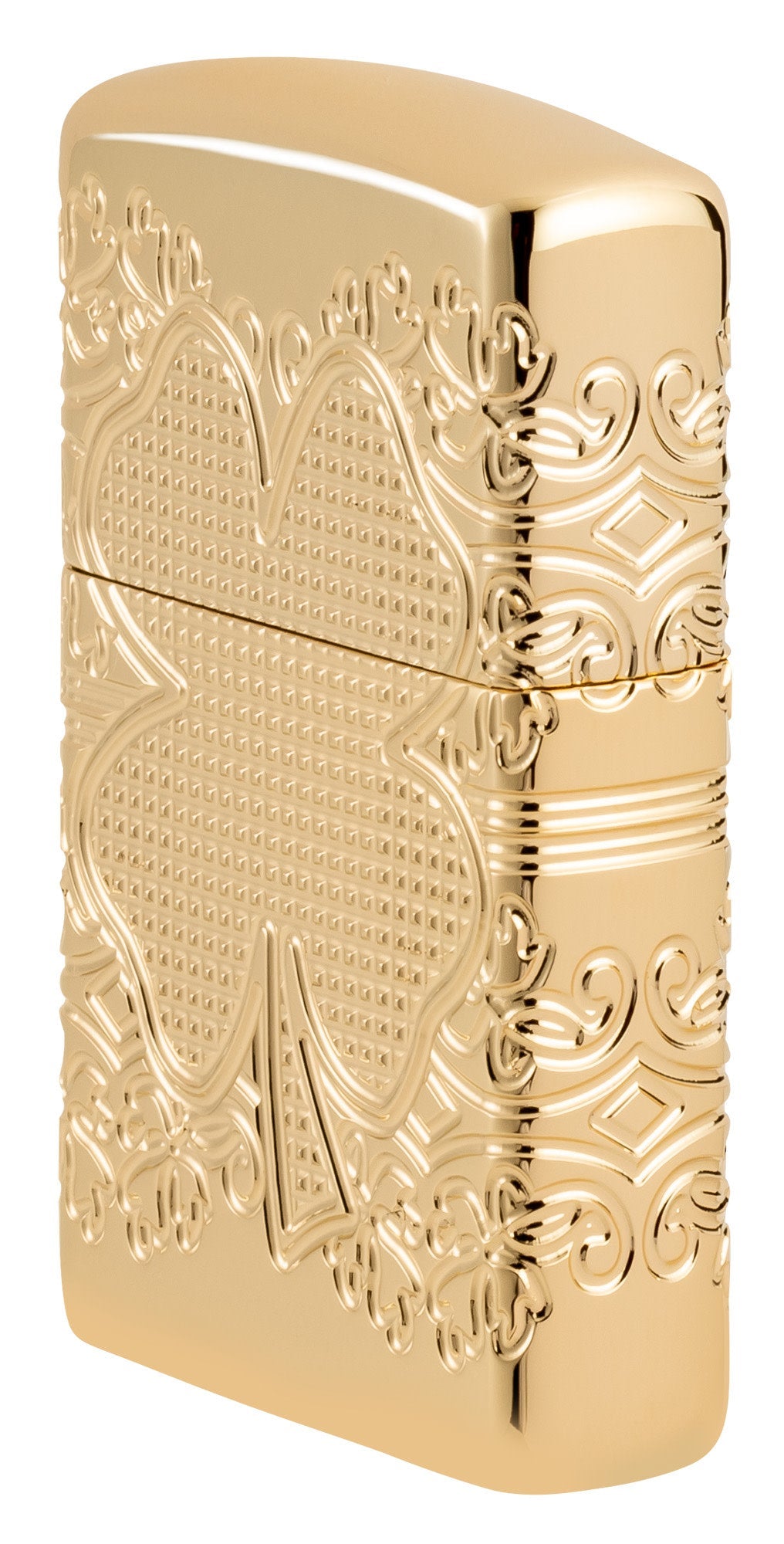 Zippo Lucky Clover Design Armor® High Polish Gold Plate Windproof Lighter
