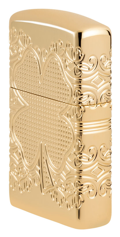 Zippo Lucky Clover Design Armor® High Polish Gold Plate Windproof Lighter