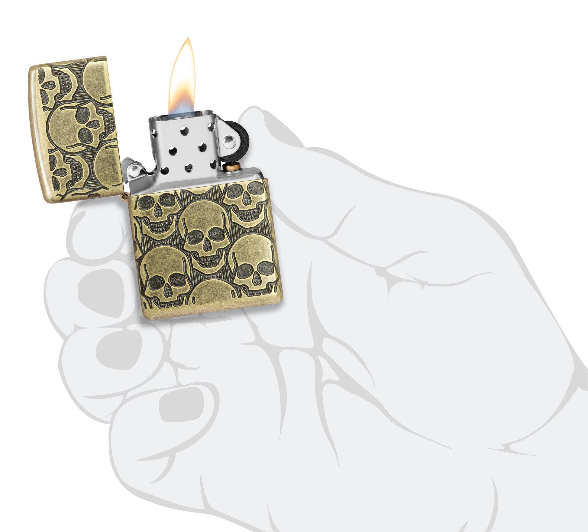 Zippo Cackling Cranium Design Armor® Antique Brass Windproof Lighter