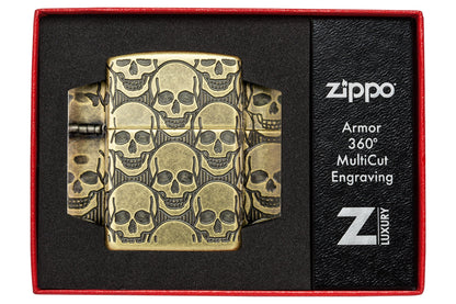 Zippo Cackling Cranium Design Armor® Antique Brass Windproof Lighter