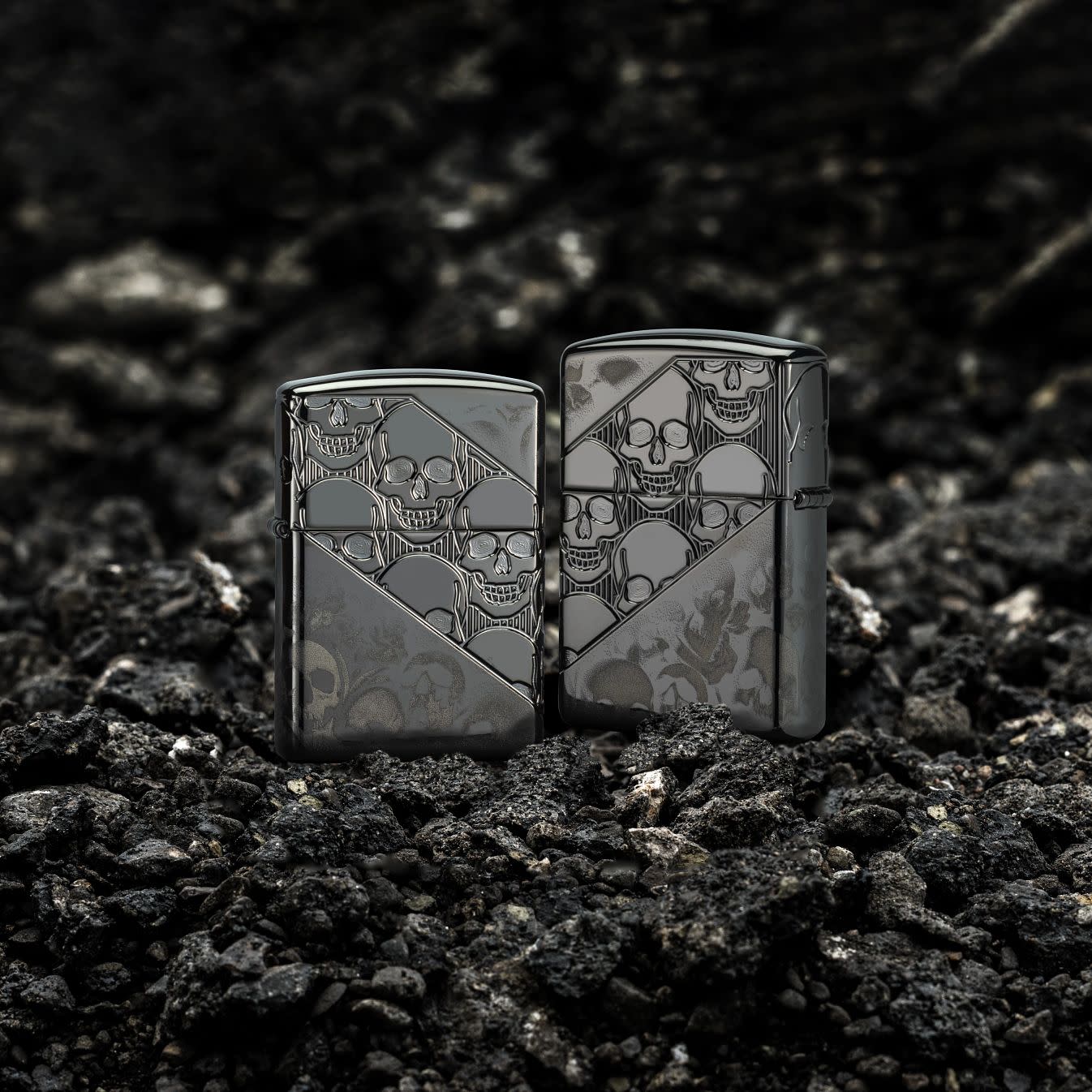 Zippo Skull Collage Design Armor® High Polish Black Windproof Lighter