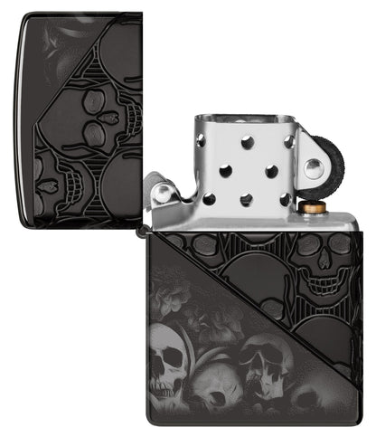Zippo Skull Collage Design Armor® High Polish Black Windproof Lighter