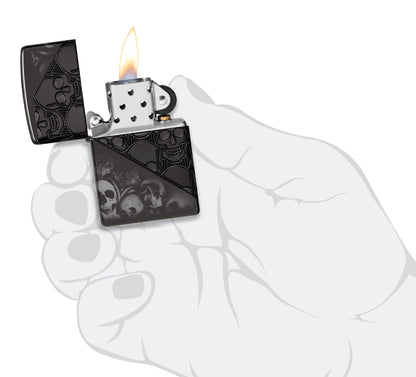 Zippo Skull Collage Design Armor® High Polish Black Windproof Lighter