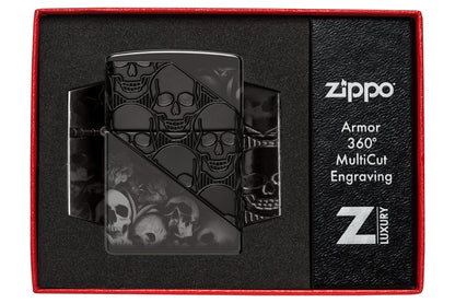 Zippo Skull Collage Design Armor® High Polish Black Windproof Lighter