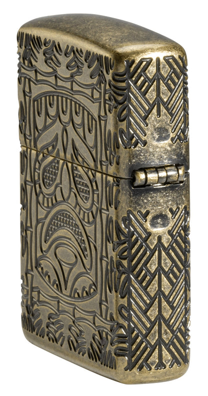 Zippo Tiki Totem Design Armor® Antique Brass Windproof Lighter