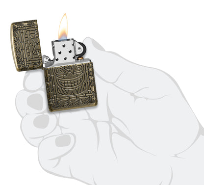 Zippo Tiki Totem Design Armor® Antique Brass Windproof Lighter