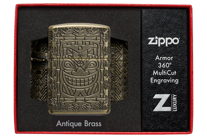 Zippo Tiki Totem Design Armor® Antique Brass Windproof Lighter