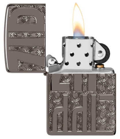 Zippo Reverse Carve Design Armor® Black Ice® Windproof Lighter