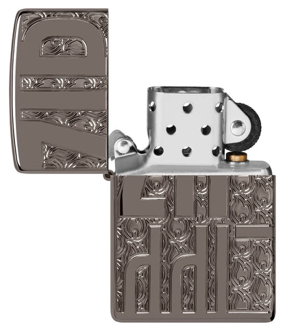 Zippo Reverse Carve Design Armor® Black Ice® Windproof Lighter