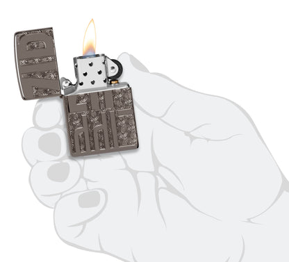 Zippo Reverse Carve Design Armor® Black Ice® Windproof Lighter