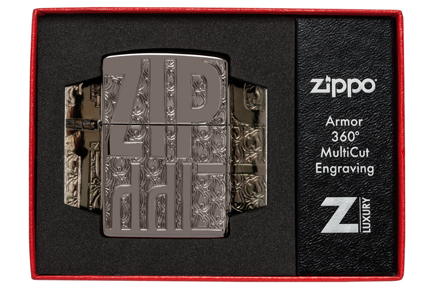 Zippo Reverse Carve Design Armor® Black Ice® Windproof Lighter