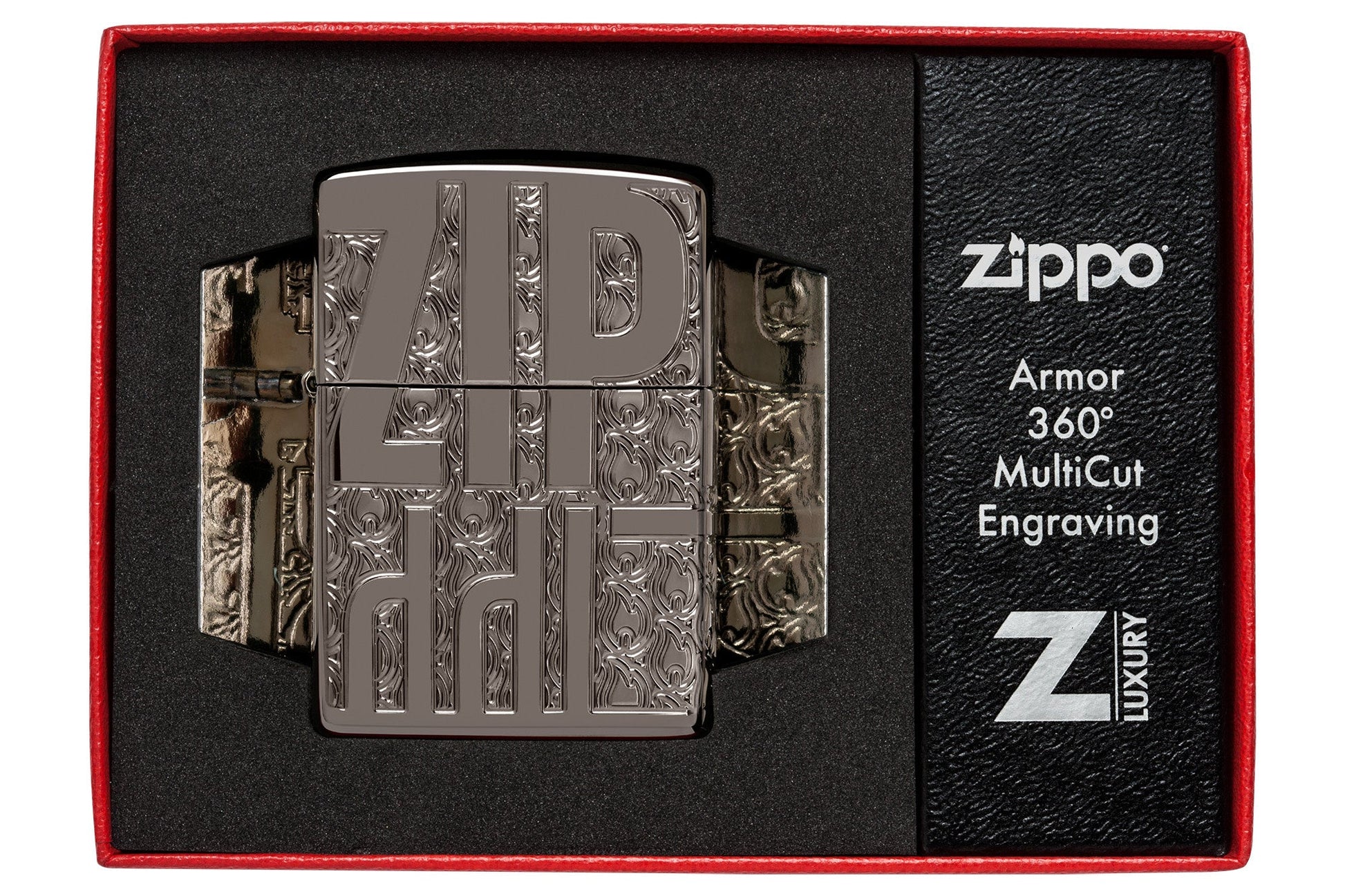 Zippo Reverse Carve Design Armor® Black Ice® Windproof Lighter