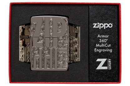 Zippo Reverse Carve Design Armor® Black Ice® Windproof Lighter