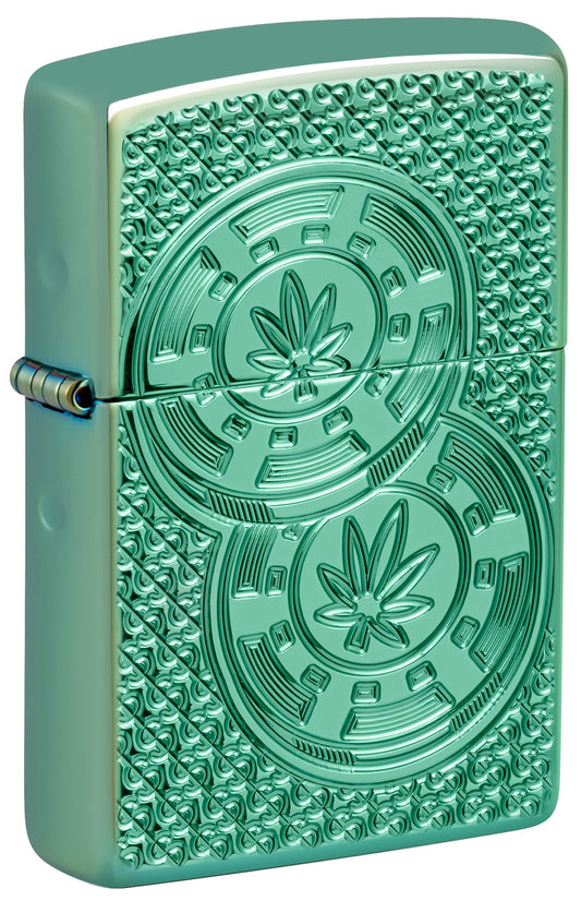 Zippo Cannabis Chips Design Armor® High Polish Green Windproof Lighter