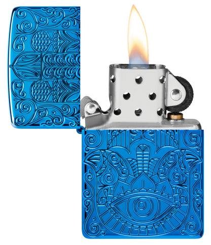 Zippo Hamsa Design Armor® High Polish Blue Windproof Lighter