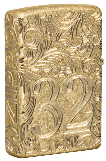 Zippo 1932 Filigree Design Armor® Tumbled Brass Windproof Lighter