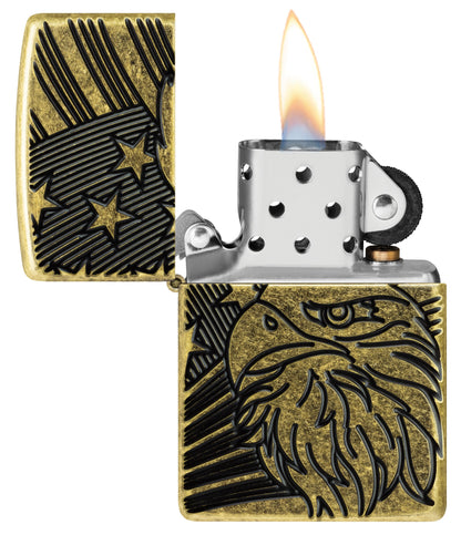 Zippo Eagle and Flag Design Armor® Antique Brass Windproof Lighter