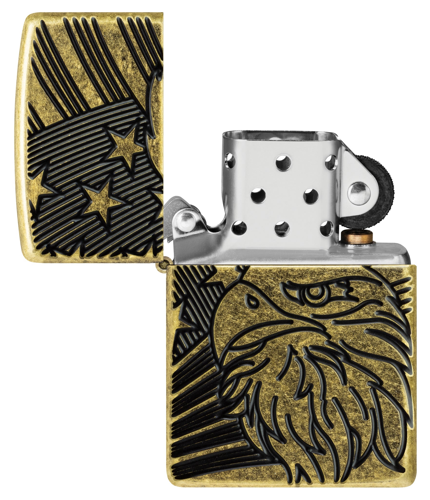 Zippo Eagle and Flag Design Armor® Antique Brass Windproof Lighter