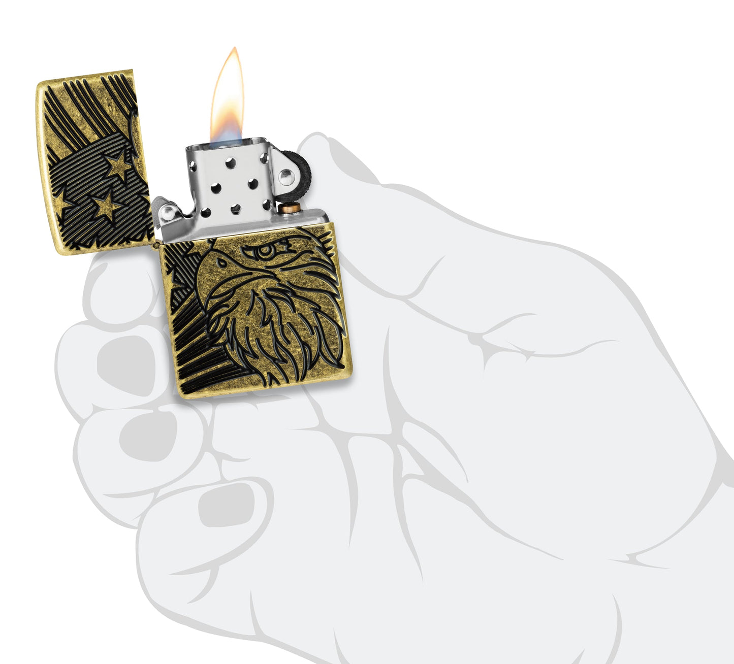Zippo Eagle and Flag Design Armor® Antique Brass Windproof Lighter