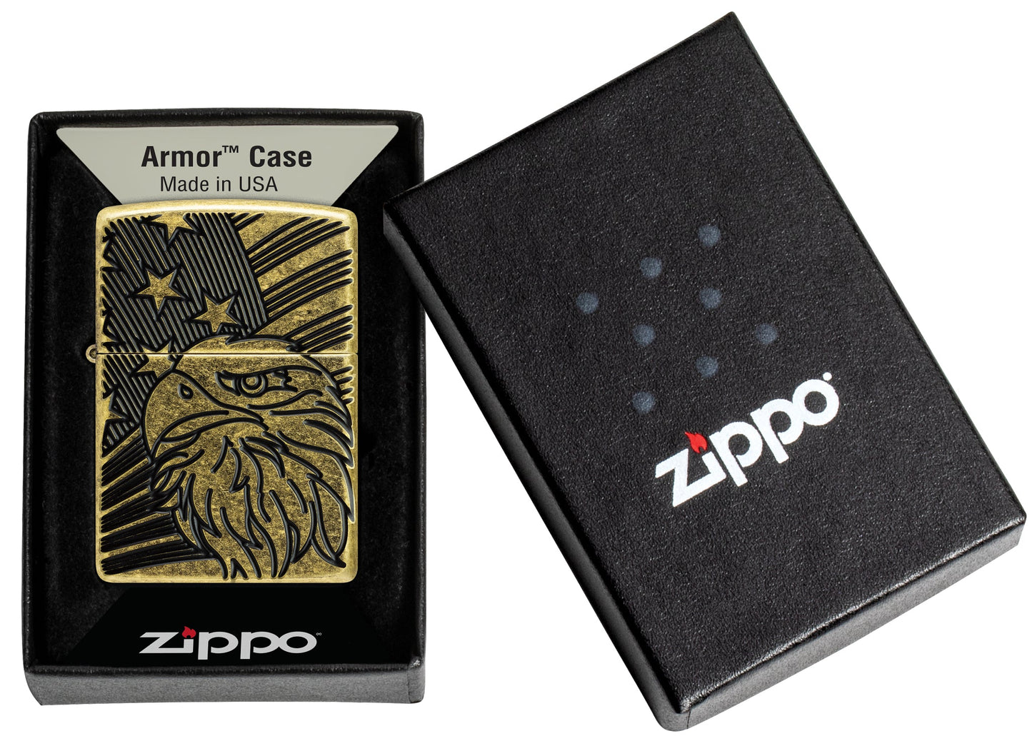 Zippo Eagle and Flag Design Armor® Antique Brass Windproof Lighter