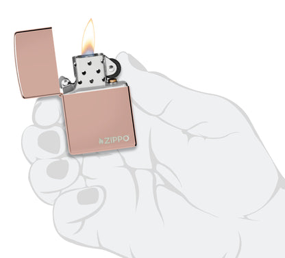 Zippo High Polish Rose Gold Logo Windproof Lighter