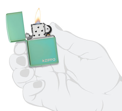 Zippo Classic High Polish Green Logo Windproof Lighter