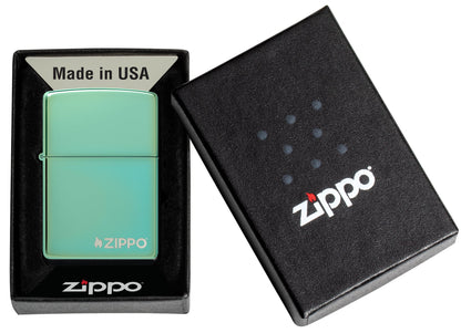 Zippo Classic High Polish Green Logo Windproof Lighter