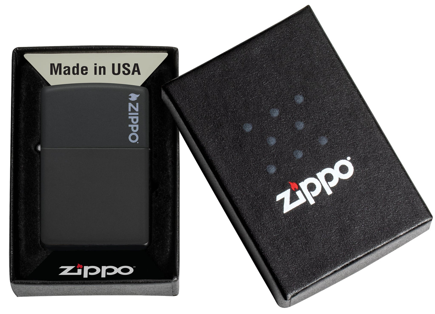 Zippo Classic Black Matte Logo Windproof Lighter