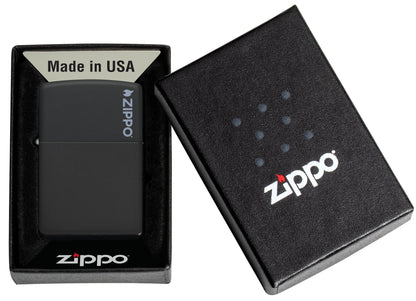 Zippo Classic Black Matte Logo Windproof Lighter