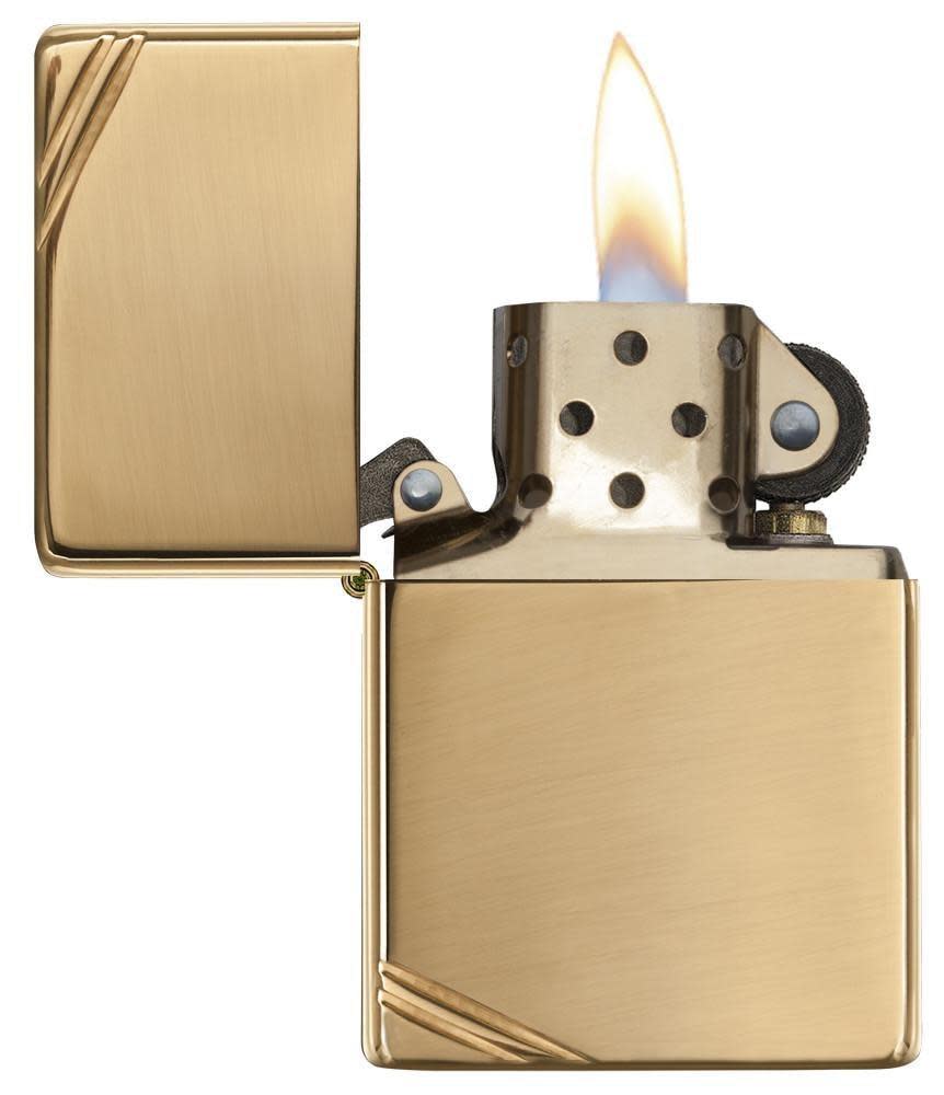 Zippo High Polish Brass Vintage w/ Slashes Windproof Lighter