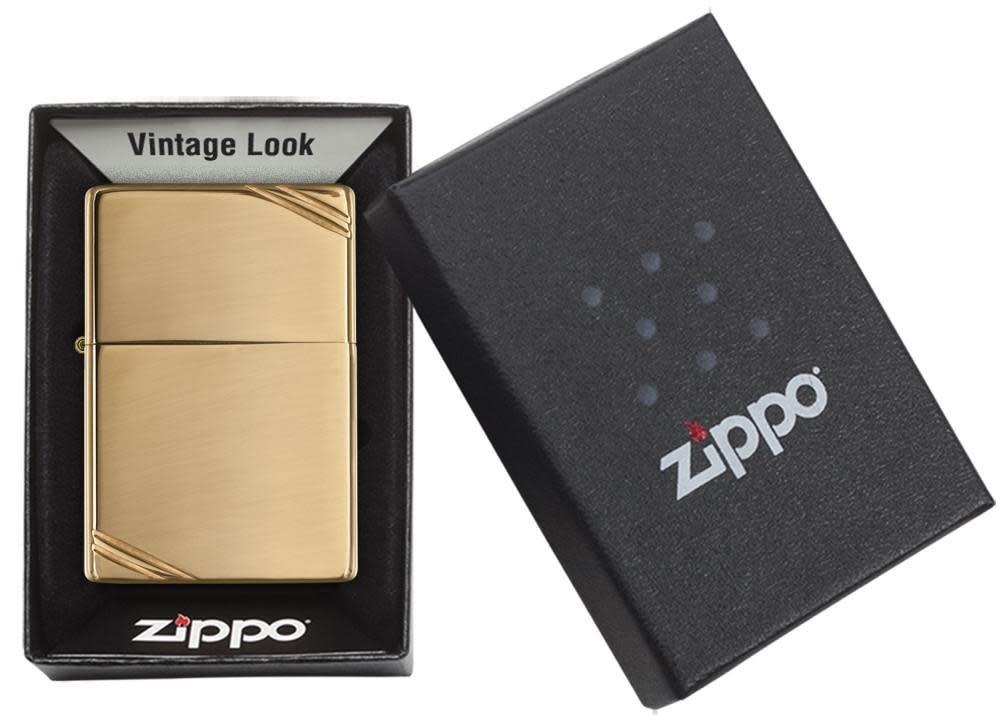 Zippo High Polish Brass Vintage w/ Slashes Windproof Lighter