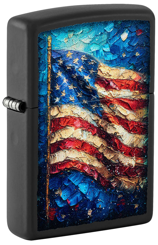 Zippo Painted Flag Design Black Matte Windproof Lighter