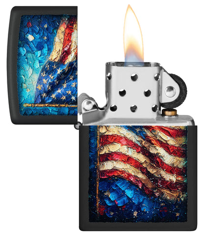 Zippo Painted Flag Design Black Matte Windproof Lighter