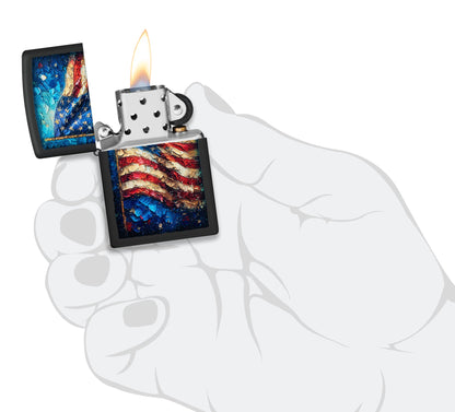 Zippo Painted Flag Design Black Matte Windproof Lighter