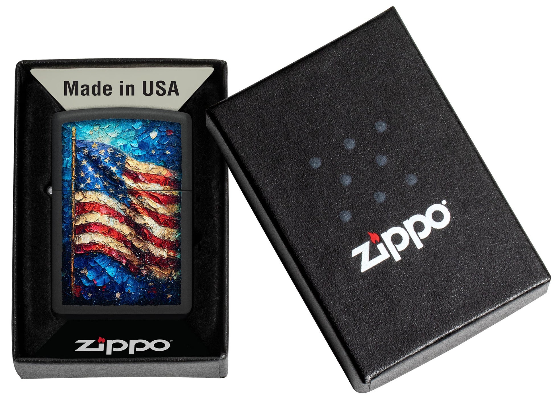 Zippo Painted Flag Design Black Matte Windproof Lighter
