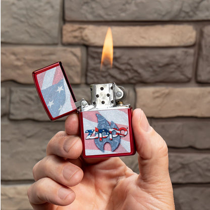 Zippo Flag Design Candy Apple Red Windproof Lighter
