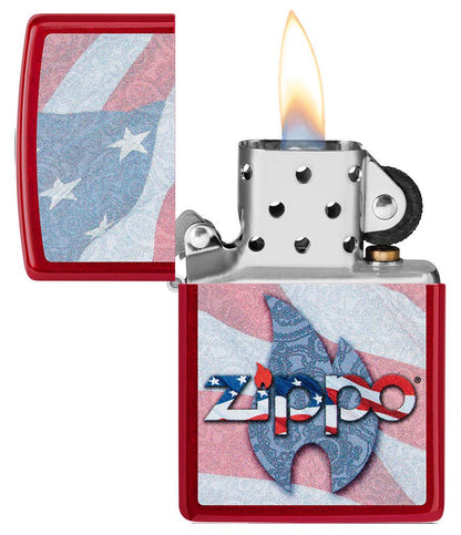 Zippo Flag Design Candy Apple Red Windproof Lighter