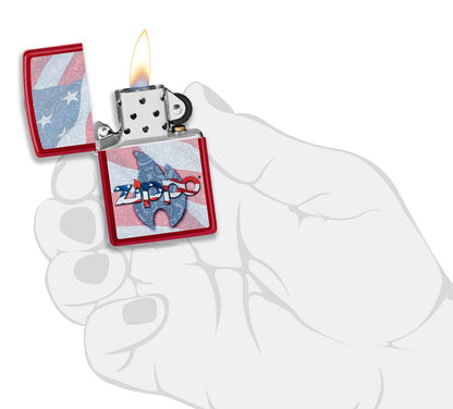 Zippo Flag Design Candy Apple Red Windproof Lighter