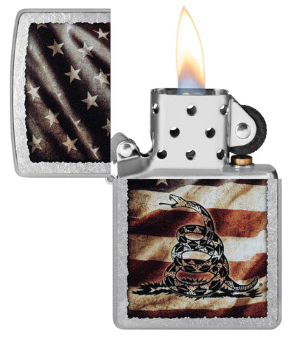 Zippo Dont Tread on Me® Flag Design Street Chrome Windproof Lighter