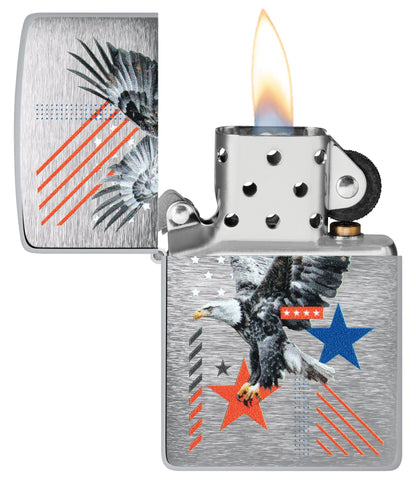 Zippo Abstract Americana Design Brushed Chrome Windproof Lighter